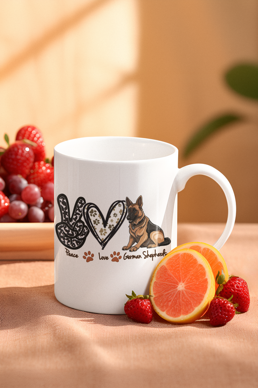 Peace Love German Shepherds Coffee Mug; GSD; Dog Lover